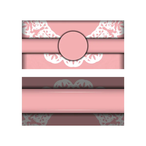 Modello Opuscolo Congratulazioni Colore Rosa Con Ornamenti Bianchi Indiani Tuo — Vettoriale Stock