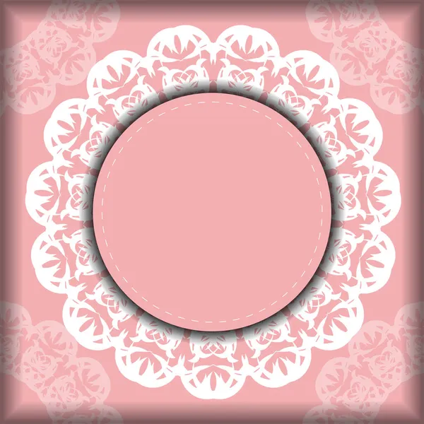 Шаблон Поздравительная Брошюра Розового Цвета Индийскими Белыми Орнаментами Ваших Поздравлений — стоковый вектор