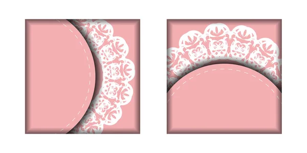 Шаблон Поздравительный Флаер Розовом Цвете Старым Белым Узором Подготовлен Печати — стоковый вектор