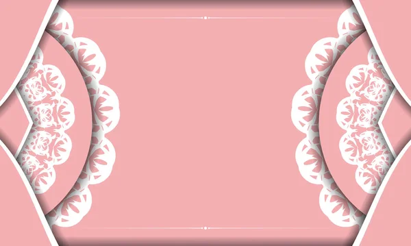 Розовый Баннер Винтажным Белым Узором Поместите Текст — стоковый вектор