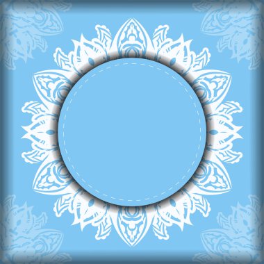 Kartpostal açık mavi ve eski beyaz desenli ve basılmaya hazır..