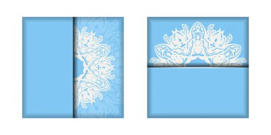 Markanız için soyut beyaz süslemeli mavi kart.