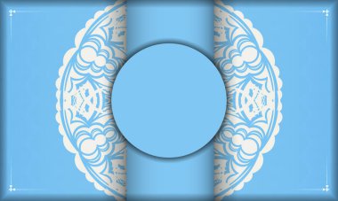 Logo tasarımı için mandala beyaz desenli mavi renk baner