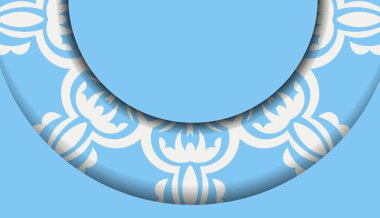 Mandala beyazı süslemeli mavi bayrak ve logonuz için bir yer