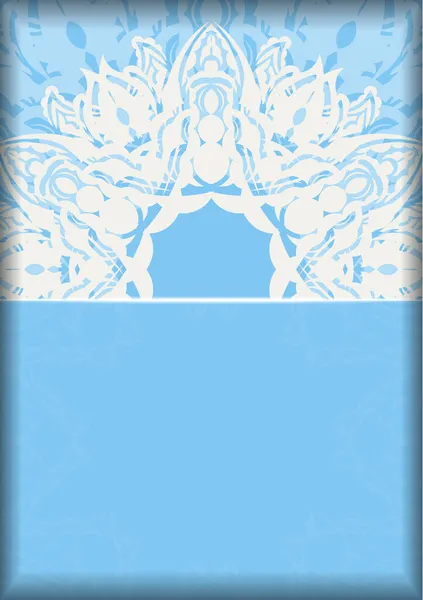 Cartolina Colore Blu Con Mandala Ornamento Bianco Pronta Stampa — Vettoriale Stock