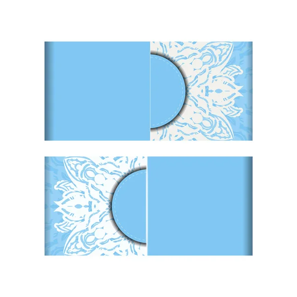 Blauwe Kleurenkaart Met Een Abstract Wit Patroon Voor Felicitaties — Stockvector