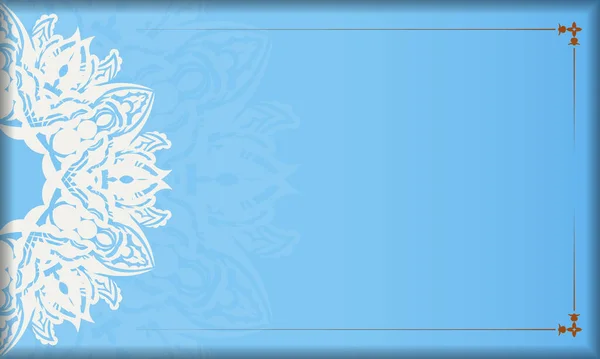 Банер Голубого Цвета Мандаловым Белым Орнаментом Оформления Вашим Текстом — стоковый вектор