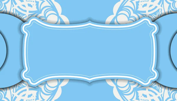 Bandera Color Azul Con Adorno Mandala Blanco Para Diseño Bajo — Vector de stock