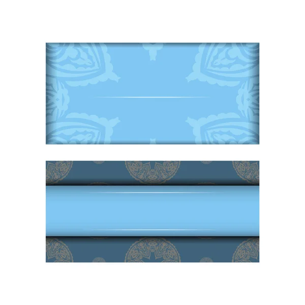 Брошюра Синего Цвета Винтажным Белым Орнаментом Подготовленная Типографии — стоковый вектор