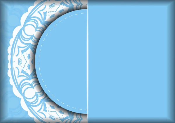 Folleto Azul Con Ornamentación Blanca Antigua Preparado Para Tipografía — Vector de stock