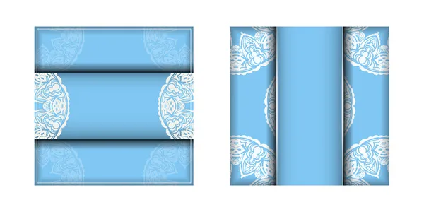 Folheto Cor Azul Com Ornamento Branco Abstrato Para Seus Parabéns — Vetor de Stock