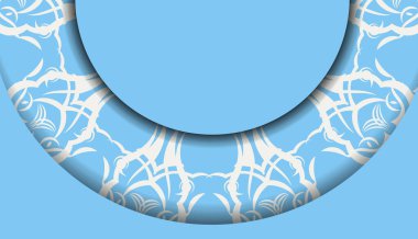 Logo veya metin altında tasarım için soyut beyaz süslemeli mavi renk pankartı