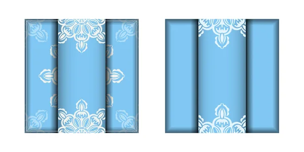 Blaues Faltblatt Mit Weißen Mandala Ornamenten Zum Drucken Bereit — Stockvektor