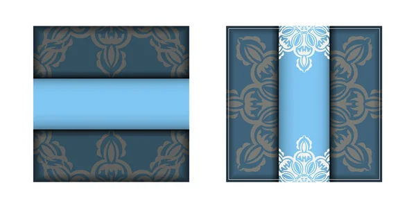 Blauwe Kleur Flyer Met Abstract Wit Ornament Voor Felicitaties — Stockvector