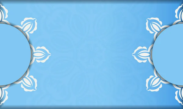 Banner Azul Con Patrón Blanco Indio Lugar Para Logotipo Texto — Vector de stock