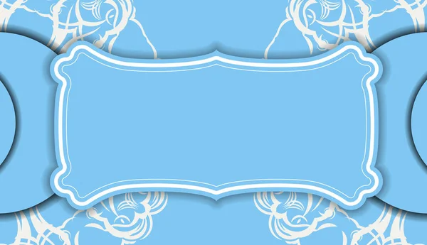 Банер Голубого Цвета Греческим Белым Орнаментом Оформления Логотипом Текстом — стоковый вектор