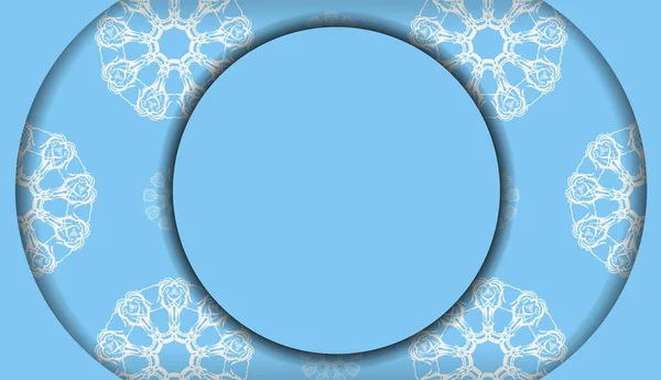 Синій Банер Розкішним Білим Візерунком Простором Вашого Логотипу Або Тексту — стоковий вектор