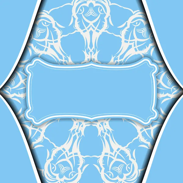 Синий Баннер Индийским Белым Узором Местом Вашего Логотипа Текста — стоковый вектор