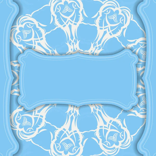 Синий Баннер Винтажными Белыми Орнаментами Пространством Логотипа Текста — стоковый вектор