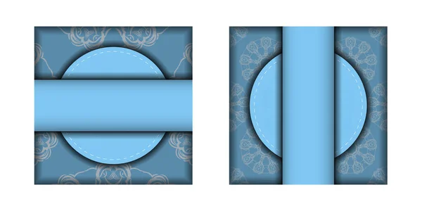 Открытка Синем Антикварными Белыми Орнаментами Приготовленными Типографии — стоковый вектор