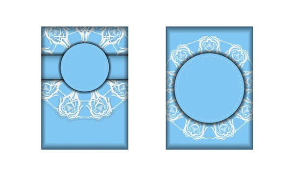 Tarjeta Felicitación Azul Con Patrón Blanco Mandala Para Marca — Archivo Imágenes Vectoriales