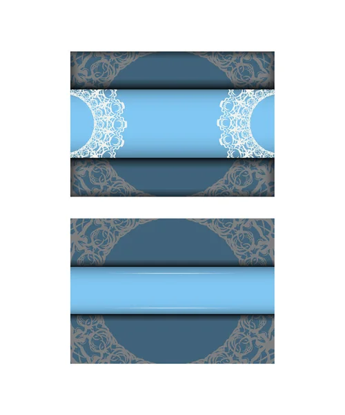 Cartão Saudação Azul Com Ornamentos Brancos Indianos Prontos Para Impressão — Vetor de Stock