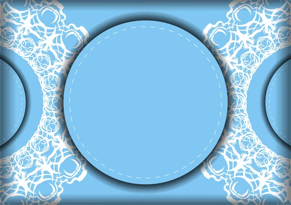 Брошюра Приветствия Синего Цвета Роскошным Белым Орнаментом Готова Печати — стоковый вектор
