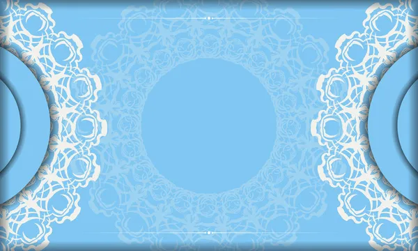 Fundo Azul Com Ornamentos Brancos Indianos Espaço Para Texto —  Vetores de Stock