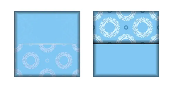 Brochure Het Blauw Met Indisch Wit Patroon Voorbereid Voor Typografie — Stockvector