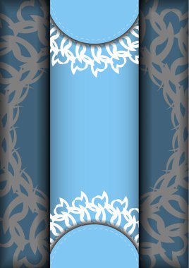 Tasarımınız için mavi renkli ve mandala beyazı süslemeli selamlama broşürü.