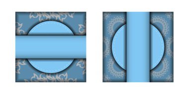 Tasarımınız için Hint beyaz desenli mavi renkli selamlama broşürü.