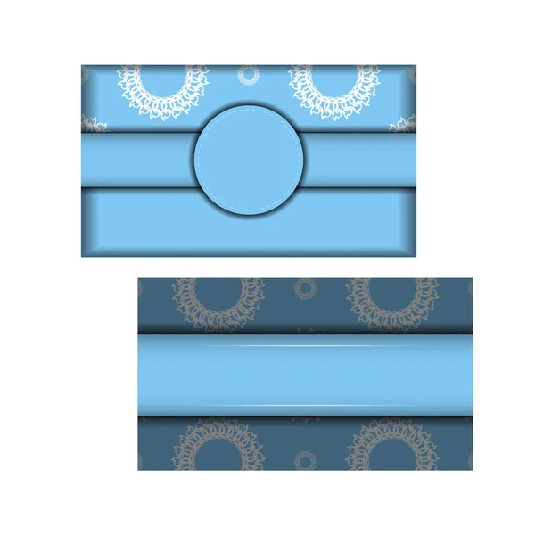 Синий Поздравительный Флаер Винтажным Белым Узором Подготовленный Типографии — стоковый вектор