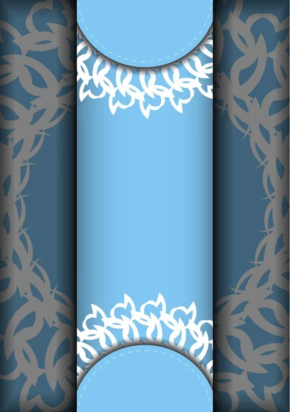 Приветствие Флаер Голубом Цвете Мандалой Белого Орнамента Вашего Дизайна — стоковый вектор