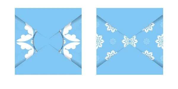 Plantilla Postal Azul Con Lujosa Ornamentación Blanca Lista Para Imprimir — Vector de stock