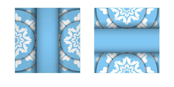 Vorlage Blaue Postkarte Mit Luxuriösen Weißen Ornamenten Für Typografie — Stockvektor