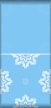 Şablon. Kartpostal açık mavi ve eski beyaz desenli ve yazdırmaya hazır..