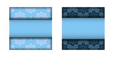 Tasarımınız için Yunanca beyaz süslemeli mavi renkli kartpostal.