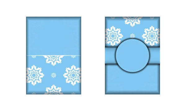 Briefkaart Sjabloon Blauwe Kleur Met Grieks Wit Patroon Voor Merk — Stockvector