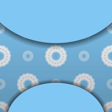 Klasik beyaz süslemeleri ve metin alanı olan mavi pankart şablonu