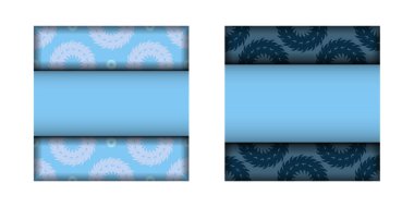 Markanız için mandala beyazı süslemeli mavi renk broşürü.