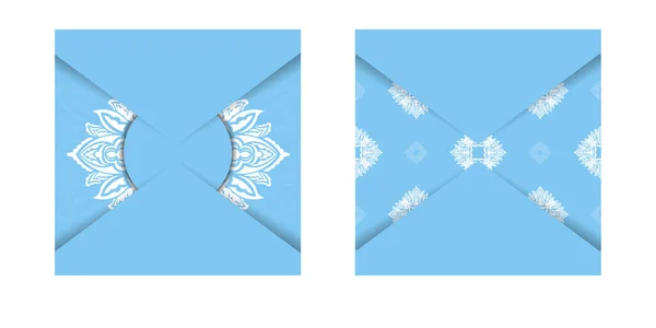 Blauwe Kleurenbrochure Template Met Abstract Wit Ornament Voor Ontwerp — Stockvector