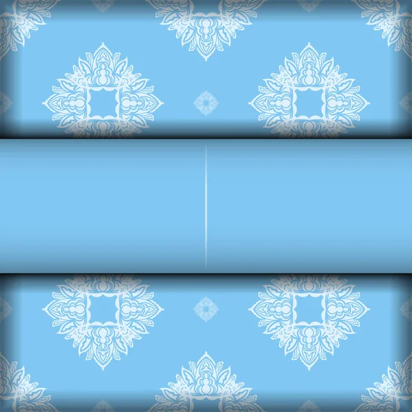 Синий Баннер Шаблон Винтажными Белыми Орнаментами Место Вашего Логотипа — стоковый вектор