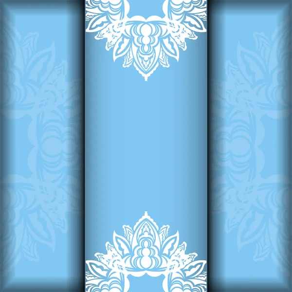 Брошюра Шаблон Синем Греческим Белым Узором Готовы Печати — стоковый вектор