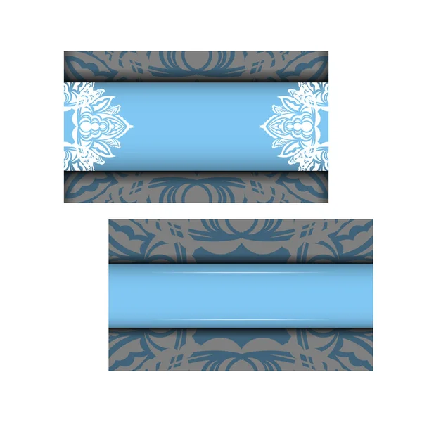 Blauwe Kleur Brochure Sjabloon Met Indiase Witte Ornamenten Voor Ontwerp — Stockvector