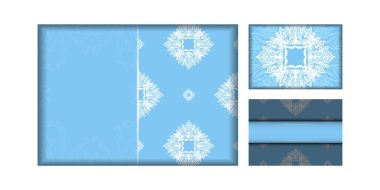 Tebrikler için klasik beyaz desenli mavi renkli el ilanı şablonu..