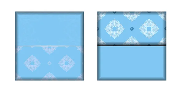 Plantilla Folleto Color Azul Con Patrón Blanco Vintage Para Diseño — Vector de stock
