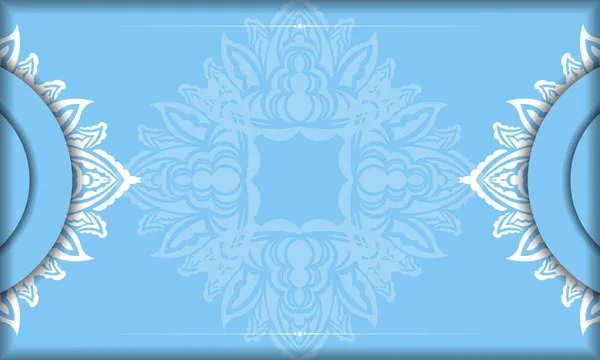 Синий Баннер Искушают Греко Белыми Орнаментами Дизайна Вашим Логотипом — стоковый вектор