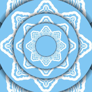 Logo veya metin altında tasarım için soyut beyaz süslemeli mavi renk pankart şablonu