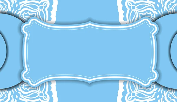 Шаблон Синего Цвета Индийскими Белыми Орнаментами Место Логотипа Текста — стоковый вектор
