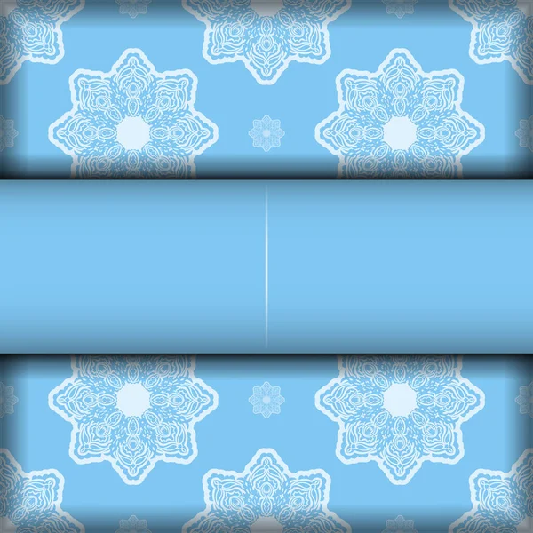 Flyer Sjabloon Blauwe Kleur Met Mandala Wit Ornament Voor Merk — Stockvector
